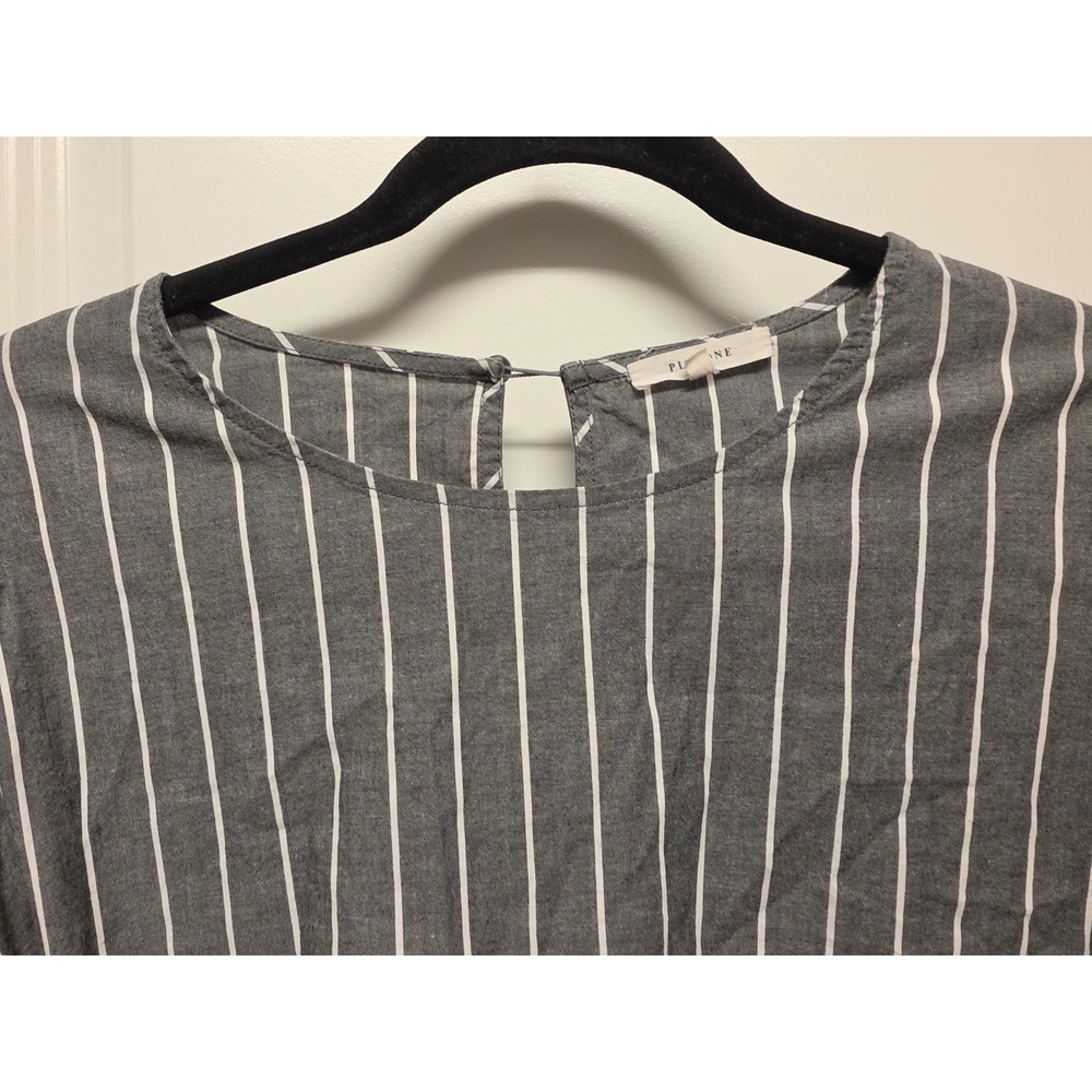 Pleione Pin Striped Tie Front Tunic Dress Gray White Long Sleeve Small - Picture 7 of 10